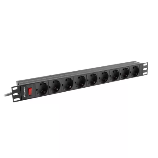Lanberg PDU-09F-0300-BK áramelosztó egység (PDU) 9 AC kimenet(ek) 1U Fekete, Szürke