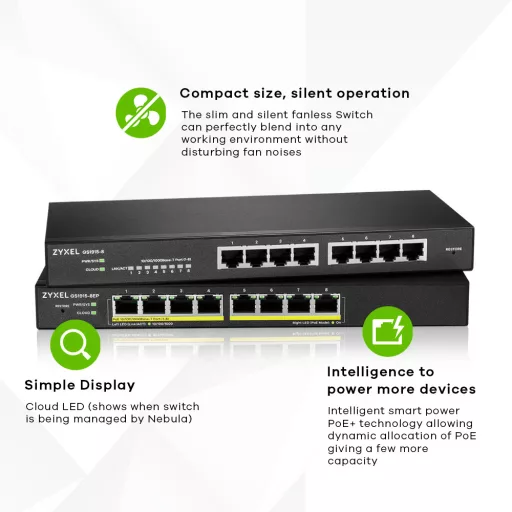 Zyxel GS1915-8 Vezérelt L2 Gigabit Ethernet (10/100/1000) Fekete