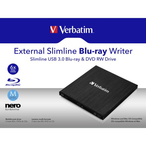 Verbatim External Slimline optikai meghajtó Blu-Ray RW Fekete