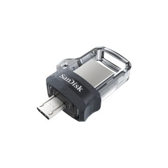   SanDisk Ultra Dual m3.0 USB flash meghajtó 256 GB USB Type-A / Micro-USB 3.2 Gen 1 (3.1 Gen 1) Fekete, Ezüst, Átlátszó