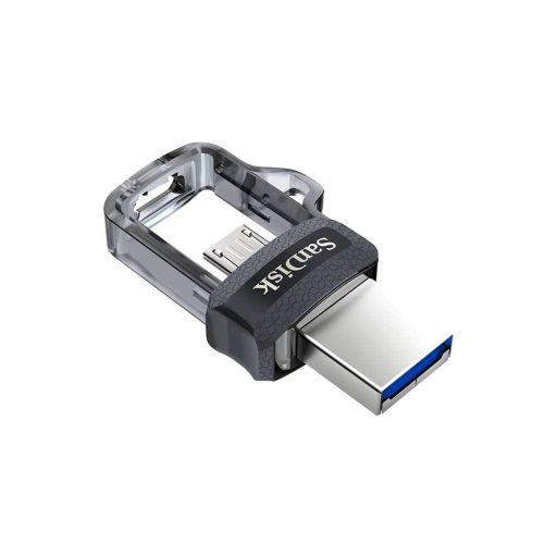 SanDisk Ultra Dual m3.0 USB flash meghajtó 256 GB USB Type-A / Micro-USB 3.2 Gen 1 (3.1 Gen 1) Fekete, Ezüst, Átlátszó