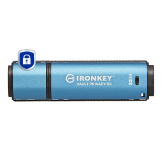   Kingston Technology IronKey Vault Privacy 50 USB flash meghajtó 32 GB USB A típus 3.2 Gen 1 (3.1 Gen 1) Fekete, Kék
