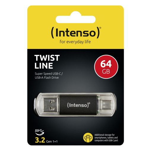 Intenso Twist Line USB flash meghajtó 64 GB USB Type-A / USB Type-C 3.2 Gen 1 (3.1 Gen 1) Antracit