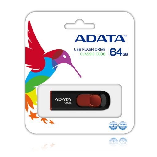 ADATA C008 64GB USB flash meghajtó USB A típus 2.0 Fekete, Vörös