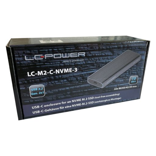 LC-Power LC-M2-C-NVME-3 tárolóegység burkolat Külső SSD ház Fekete M.2