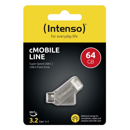 Intenso cMobile Line USB flash meghajtó 64 GB USB Type-A / USB Type-C 3.2 Gen 1 (3.1 Gen 1) Ezüst