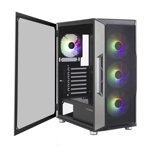 Zalman I3 Neo ATX Mid Tower PC Case Mesh front for efficient cooling Pre-installed fan 3 Midi Tower Fekete