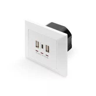   Digitus DA-70618 csatlakozóaljzat 2 x USB A + 1 x USB C Fehér