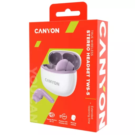 Canyon TWS-5 Headset Vezeték nélküli Hallójárati Hívások/zene/sport/általános USB C-típus Bluetooth Ibolya