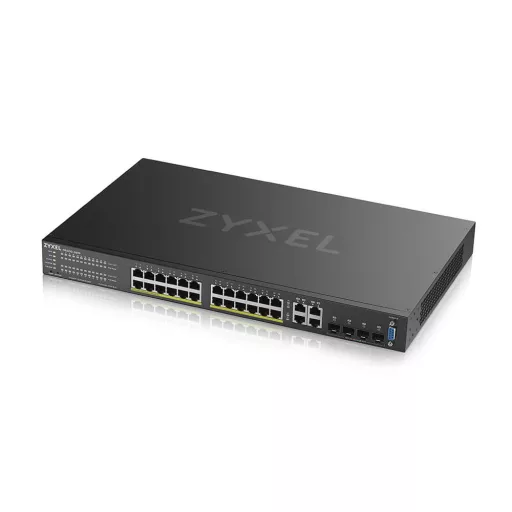 Zyxel GS2220-28HP-EU0101F hálózati kapcsoló Vezérelt L2 Gigabit Ethernet (10/100/1000) Ethernet-áramellátás (PoE) támogatása Fekete