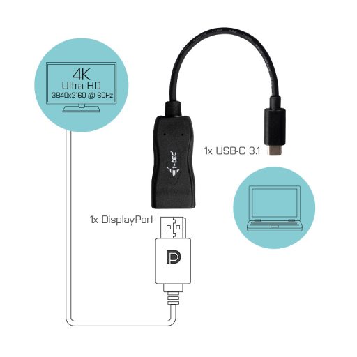 i-tec C31DP60HZP video átalakító kábel 0,15 M USB-C 3.1 DisplayPort Fekete