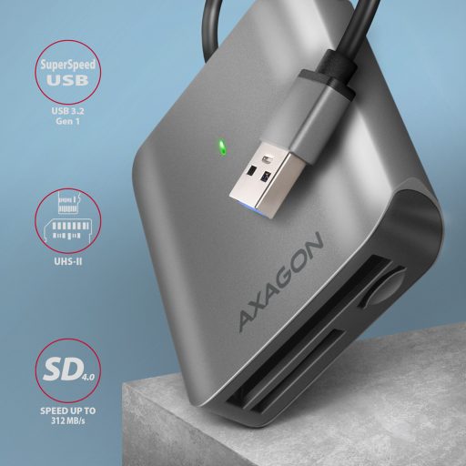 Axagon CRE-S3 External card reader USB-A 3.2 Gen 1 3-slot & lun SD/microSD/CF kártyaolvasó USB 3.2 Gen 1 (3.1 Gen 1) Type-A Szürke