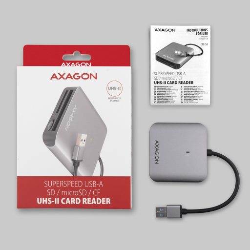 Axagon CRE-S3 External card reader USB-A 3.2 Gen 1 3-slot & lun SD/microSD/CF kártyaolvasó USB 3.2 Gen 1 (3.1 Gen 1) Type-A Szürke