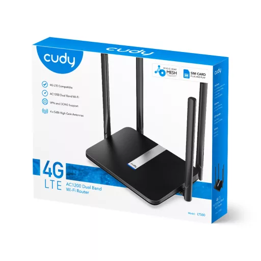 Cudy LT500 vezetéknélküli router Fast Ethernet Kétsávos (2,4 GHz / 5 GHz) 4G Fekete
