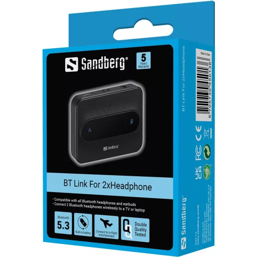 Sandberg 450-13 vezeték nélküli audio adóegység 3,5 mm-es 10 M Fekete