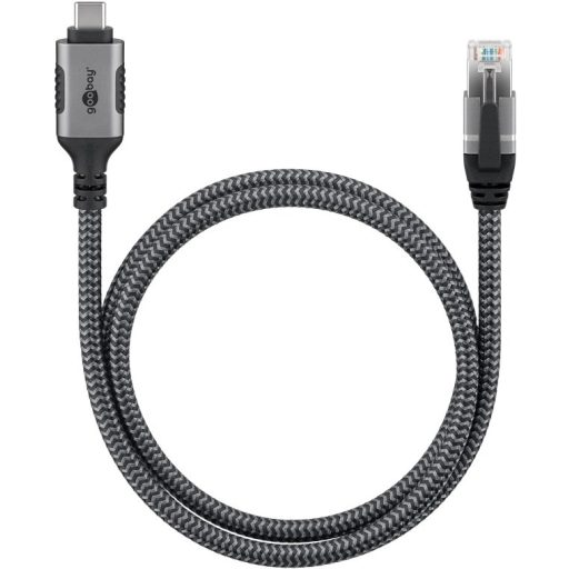 Goobay 70752 csatlakozó átlakító USB C RJ-45 Fekete, Ezüst