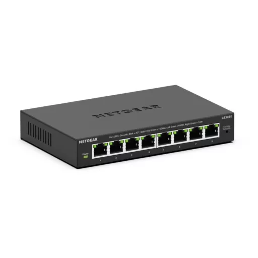 NETGEAR GS308E Vezérelt L2/L3 Gigabit Ethernet (10/100/1000) Fekete