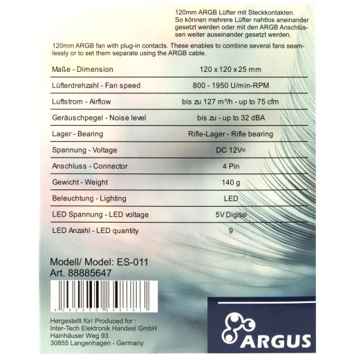 Inter-Tech ES-011 12 cm Fekete 1 db