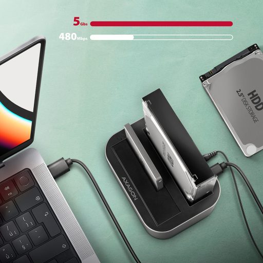 Axagon AXG ADSA-DC - Docking- und Kopierstation 2x 2.5''/3.5'' SATA USB 3.0 - Digital/Daten USB 3.2 Gen 1 (3.1 Gen 1) Type-A Szürke