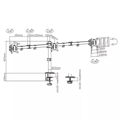Gembird MA-D3-01 asztali TV konzol 68,6 cm (27") Fekete