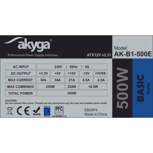 Akyga AK-B1-500E 500 W 20+4 pin ATX ATX Szürke