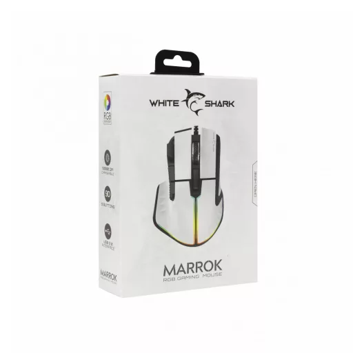 White Shark MARROK White egér Irodai Jobbkezes USB A típus Optikai 12000 DPI