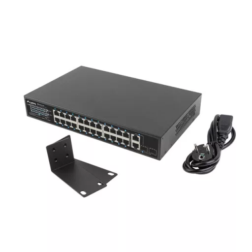 Lanberg RSFE-24P-2C-250 hálózati kapcsoló Beállítást nem igénylő (unmanaged) Gigabit Ethernet (10/100/1000) Ethernet-áramellátás (PoE) támogatása 1U Fekete