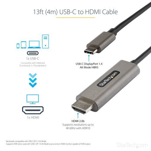 StarTech.com CDP2HDMM4MH video átalakító kábel 4 M HDMI A-típus (Standard) USB C-típus Fekete, Ezüst