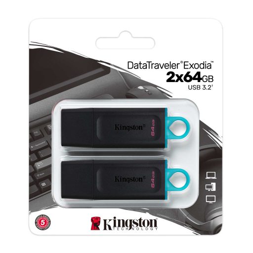 Kingston Technology DataTraveler Exodia USB flash meghajtó 64 GB USB A típus 3.2 Gen 1 (3.1 Gen 1) Fekete, Türkizkék