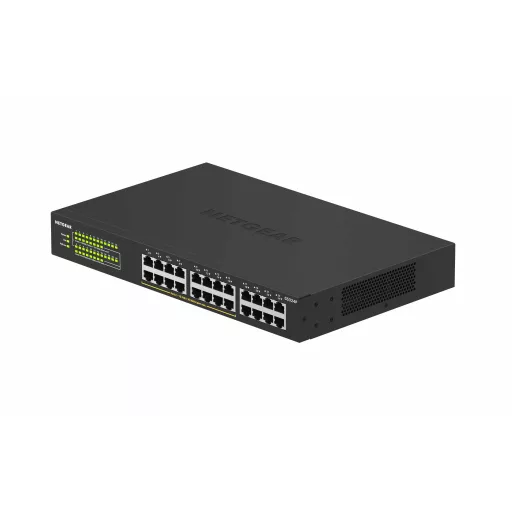 NETGEAR GS324P Beállítást nem igénylő (unmanaged) Gigabit Ethernet (10/100/1000) Ethernet-áramellátás (PoE) támogatása 1U Fekete