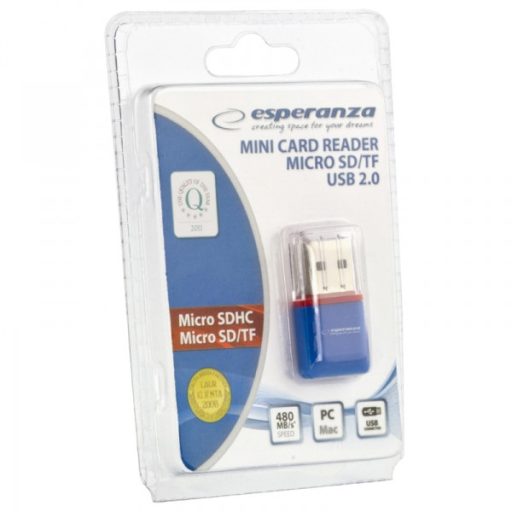 Esperanza EA134B kártyaolvasó USB 2.0 Kék, Ezüst, Átlátszó