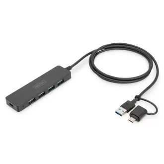   Digitus DA-70236 hálózati csatlakozó USB 3.2 Gen 1 (3.1 Gen 1) Type-A + Type-C 12000 Mbit/s Fekete
