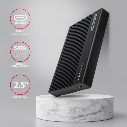 Axagon EE25-GTR USB-C 3.2 Gen 2 - SATA 6G 2.5" externes Festplattengehäuse geriffelt HDD/SSD ház Fekete 2.5"