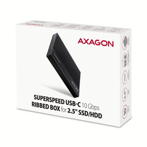 Axagon EE25-GTR USB-C 3.2 Gen 2 - SATA 6G 2.5" externes Festplattengehäuse geriffelt HDD/SSD ház Fekete 2.5"