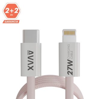   KAB AVAX CB611P MAGNETY 27W USB-C - LIGHTNING mágneses gyorstöltő kábel, fonott, rózsaszín - 1m