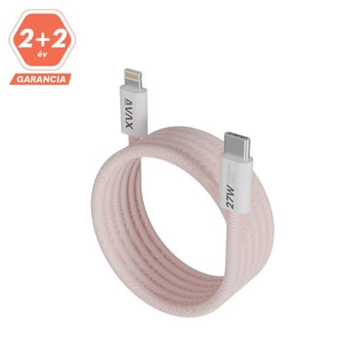 KAB AVAX CB611P MAGNETY 27W USB-C - LIGHTNING mágneses gyorstöltő kábel, fonott, rózsaszín - 1m