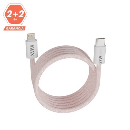KAB AVAX CB611P MAGNETY 27W USB-C - LIGHTNING mágneses gyorstöltő kábel, fonott, rózsaszín - 1m