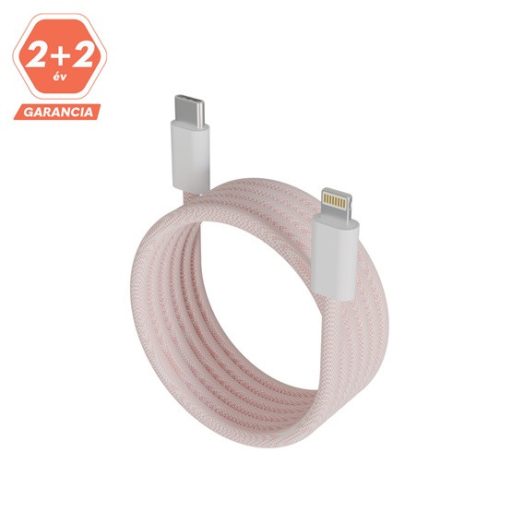 KAB AVAX CB611P MAGNETY 27W USB-C - LIGHTNING mágneses gyorstöltő kábel, fonott, rózsaszín - 1m