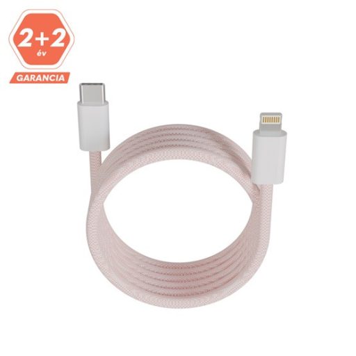 KAB AVAX CB611P MAGNETY 27W USB-C - LIGHTNING mágneses gyorstöltő kábel, fonott, rózsaszín - 1m