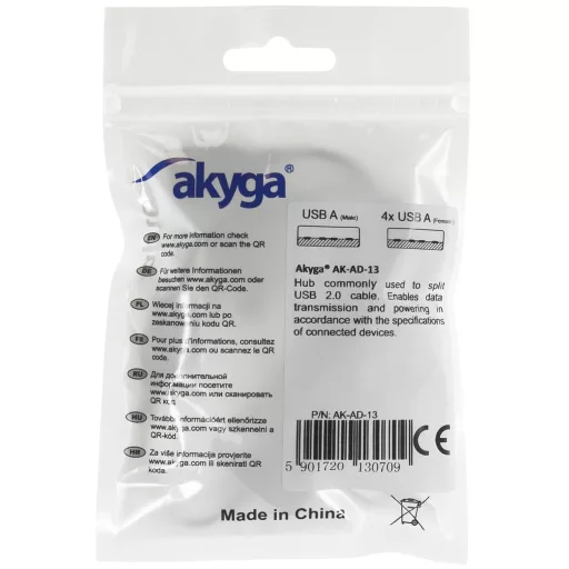 Akyga AK-AD-13 hálózati csatlakozó USB 2.0 Fekete