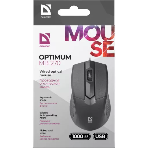 Defender Optimum MB-270 egér Irodai Jobbkezes USB A típus Optikai 1000 DPI