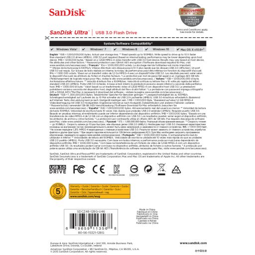 SanDisk Ultra USB flash meghajtó 128 GB USB A típus 3.2 Gen 1 (3.1 Gen 1) Fekete