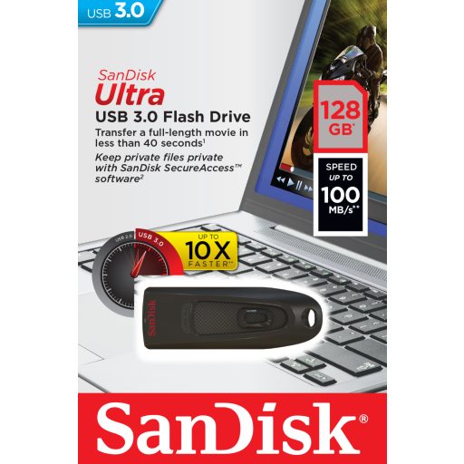SanDisk Ultra USB flash meghajtó 128 GB USB A típus 3.2 Gen 1 (3.1 Gen 1) Fekete