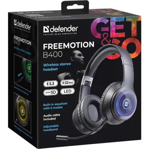 Defender FreeMotion B400 Fejhallgató Vezetékes és vezeték nélküli Fejpánt Hívások/zene/sport/általános USB C-típus Bluetooth Fekete