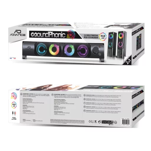 ADVANCE SoundPhonic 2.0 RGB 2-utas Fekete Vezetékes 6 W