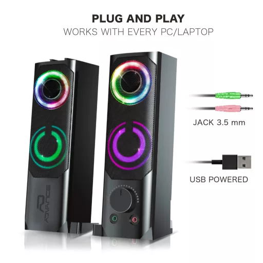 ADVANCE SoundPhonic 2.0 RGB 2-utas Fekete Vezetékes 6 W