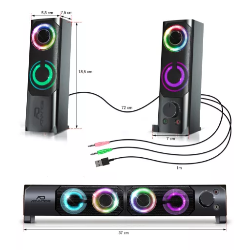 ADVANCE SoundPhonic 2.0 RGB 2-utas Fekete Vezetékes 6 W