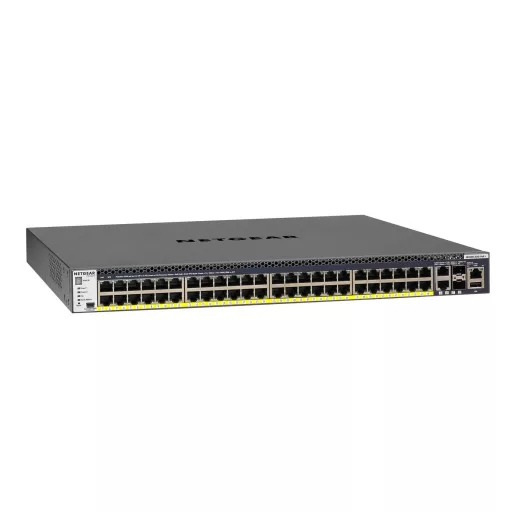 NETGEAR M4300-52G-PoE+ 550W PSU Vezérelt L2/L3/L4 Gigabit Ethernet (10/100/1000) Ethernet-áramellátás (PoE) támogatása 1U Fekete