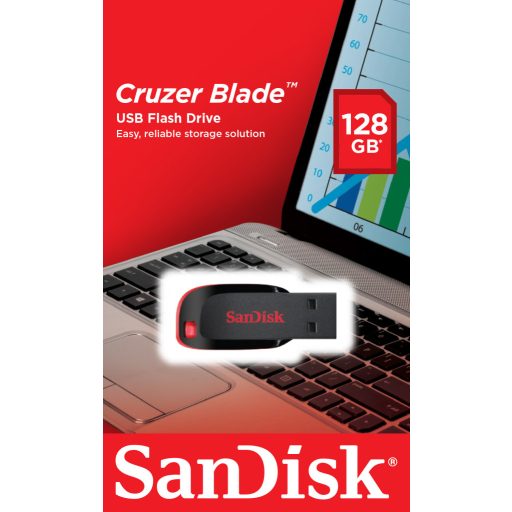 SanDisk Cruzer Blade USB flash meghajtó 128 GB USB A típus 2.0 Fekete, Vörös