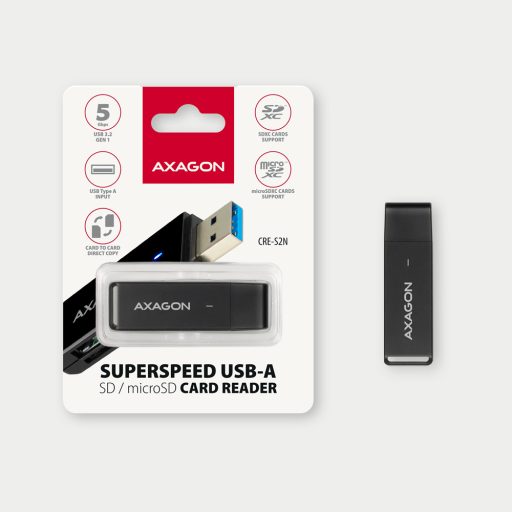 Axagon CRE-S2N kártyaolvasó USB 3.2 Gen 1 (3.1 Gen 1) Type-A Fekete